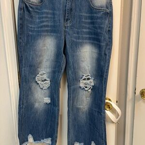 Vintage Wash Distressed Wide Leg Jeans